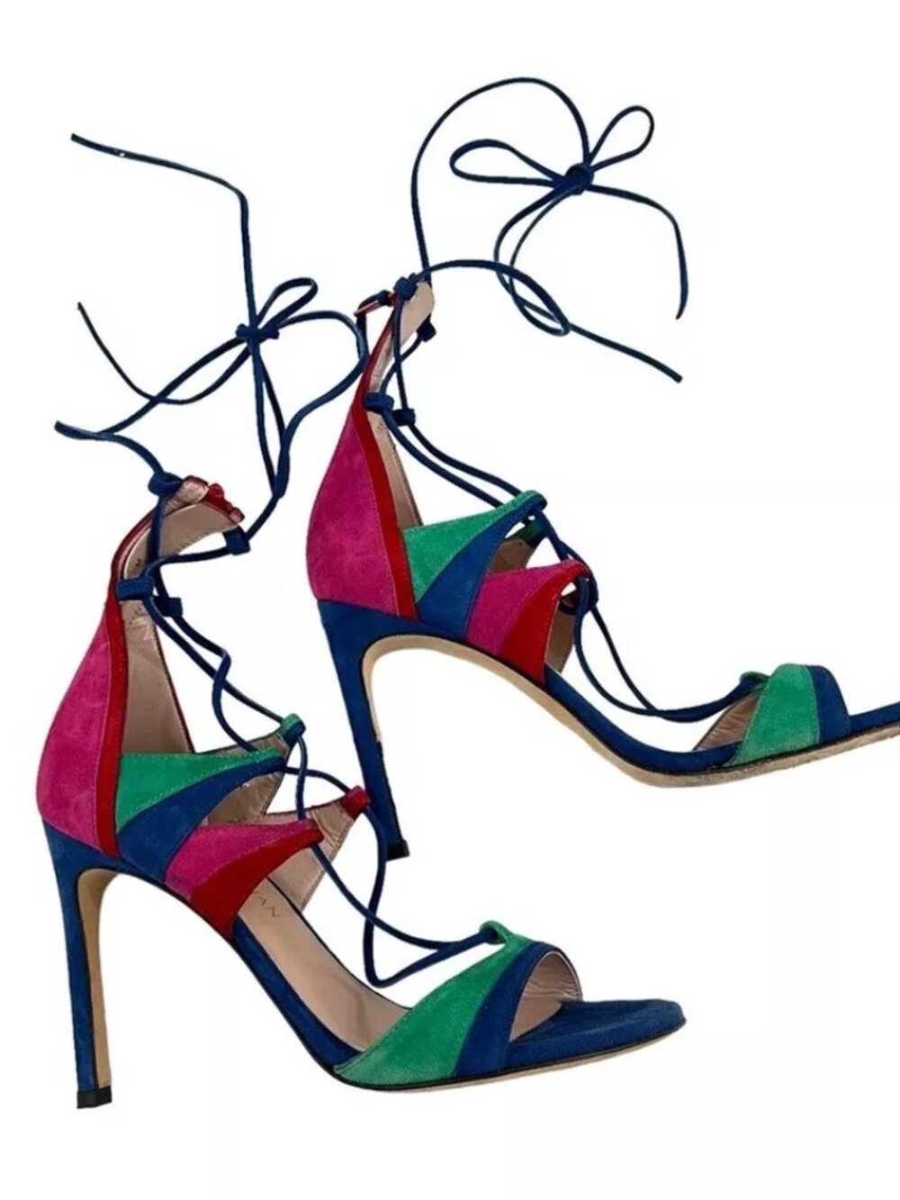 Stuart Weitzman Colorblock Suede Legwrap Gladiator Stiletto Sandals - Sz 7B NEW